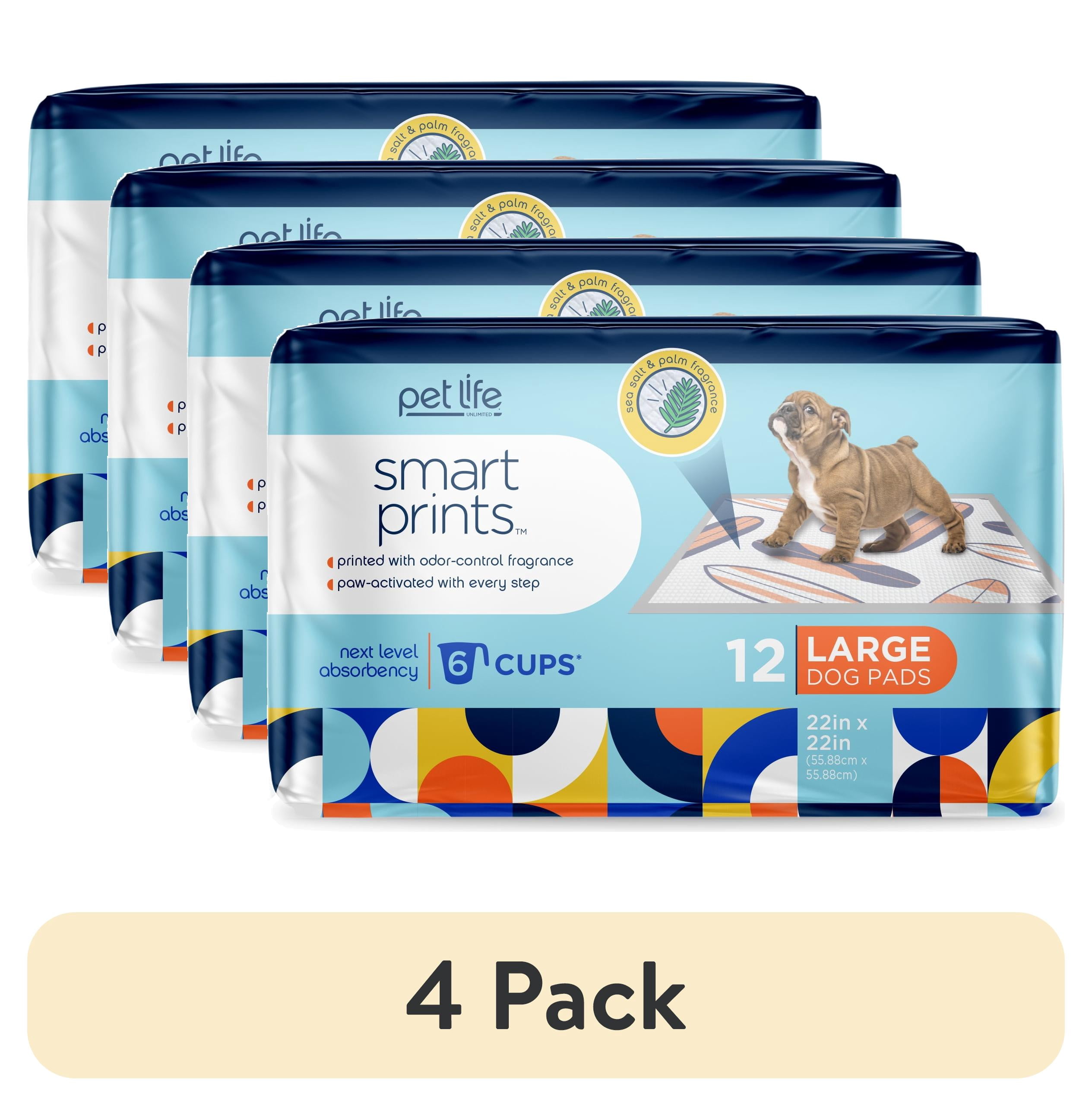 (4 pack) Pet Life Unlimited Smart Prints Dog Pads, Summer Surf's Up Print, 12ct