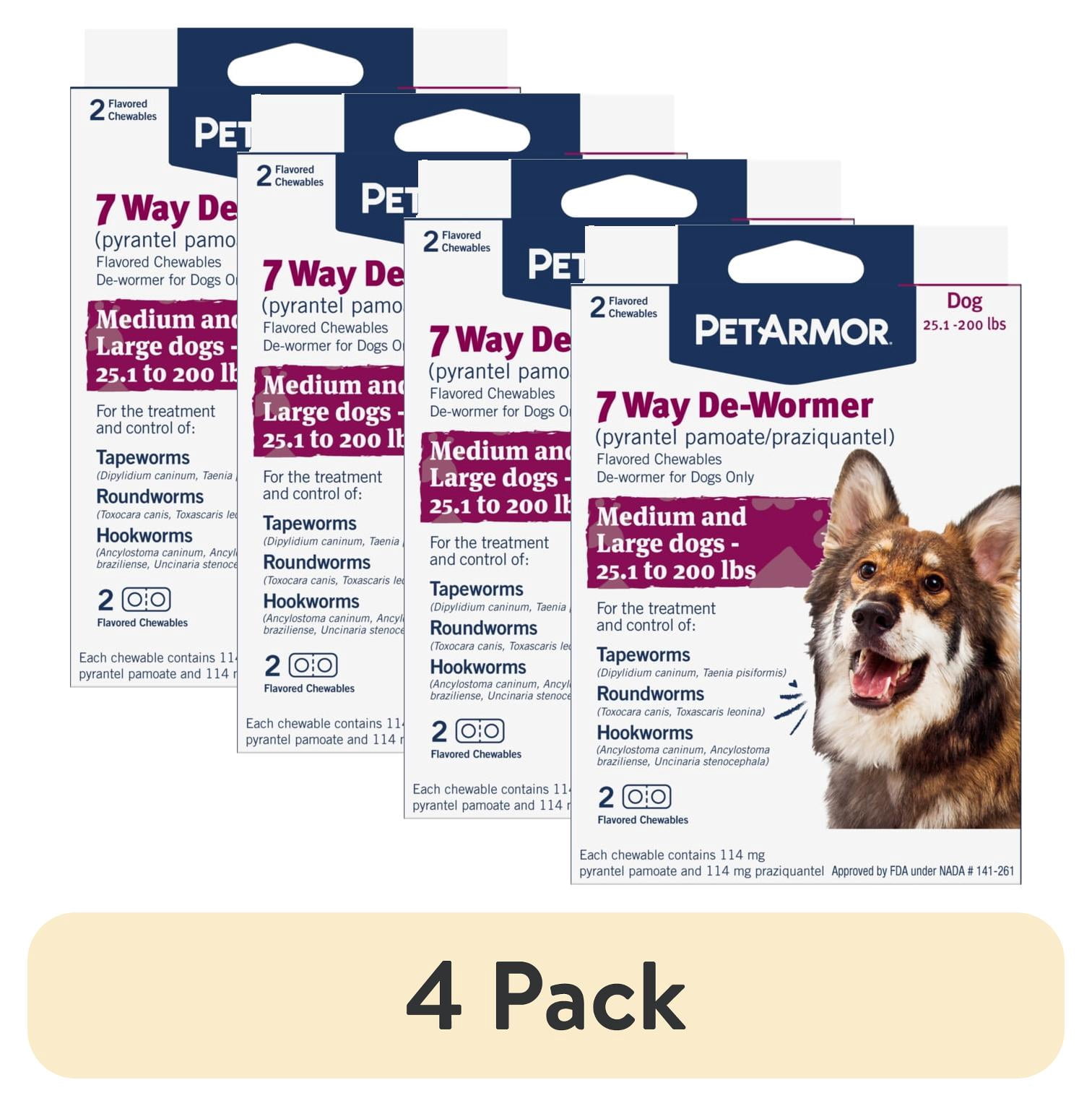 (4 pack) PetArmor For Dogs 7 Way De-Wormer For Medium & Large Dogs