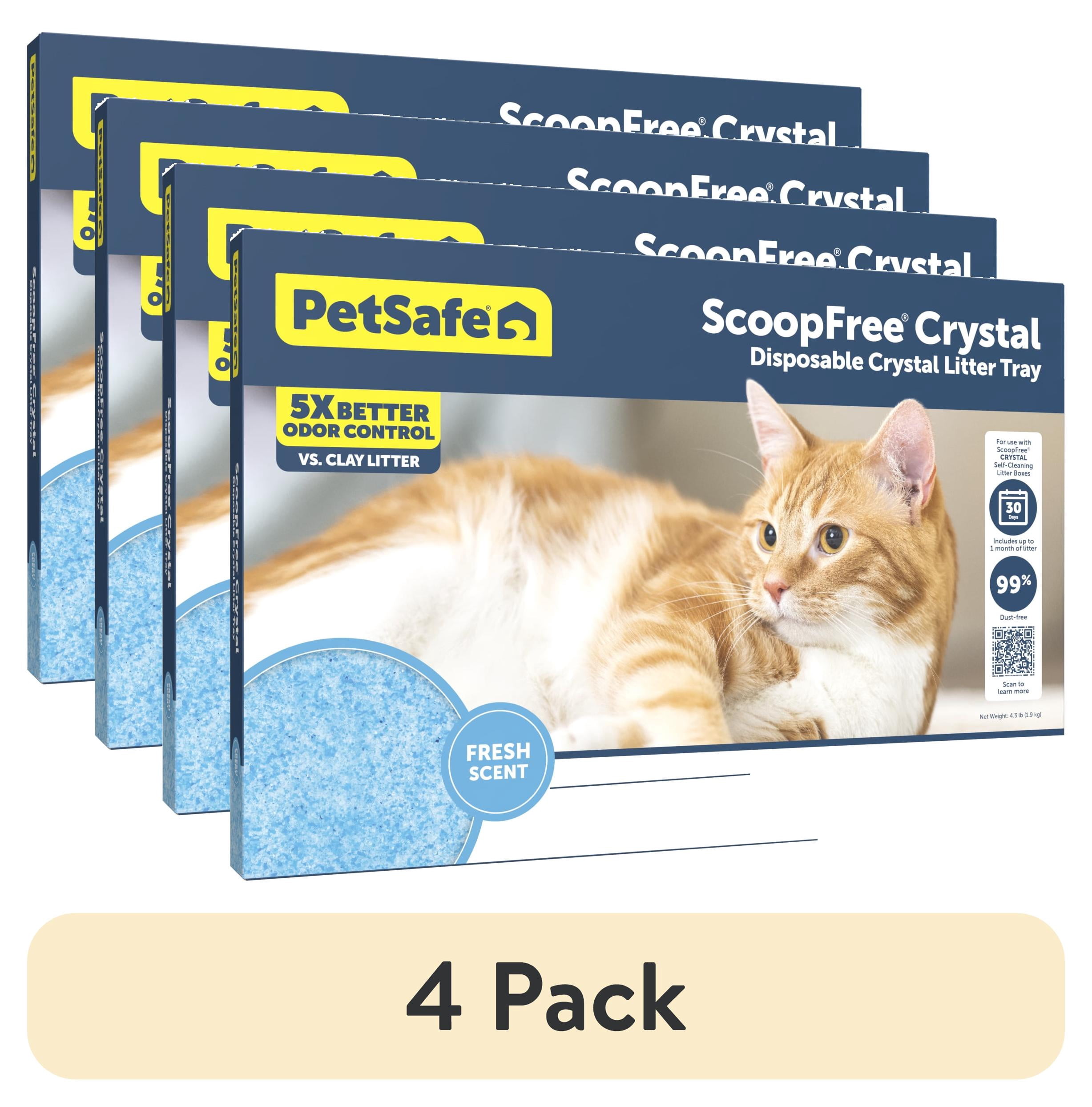 (4 pack) PetSafe ScoopFree Crystal Disposable Cat Litter Tray, Fresh Scent, Silica Crystals, 1-Pack, Blue