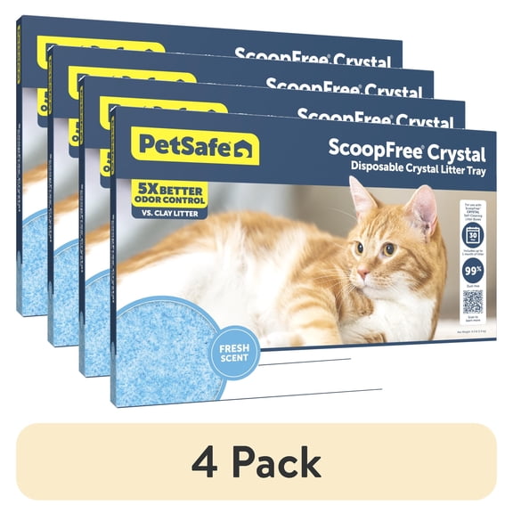 (4 pack) PetSafe ScoopFree Crystal Disposable Cat Litter Tray, Fresh Scent, Silica Crystals, 1-Pack, Blue