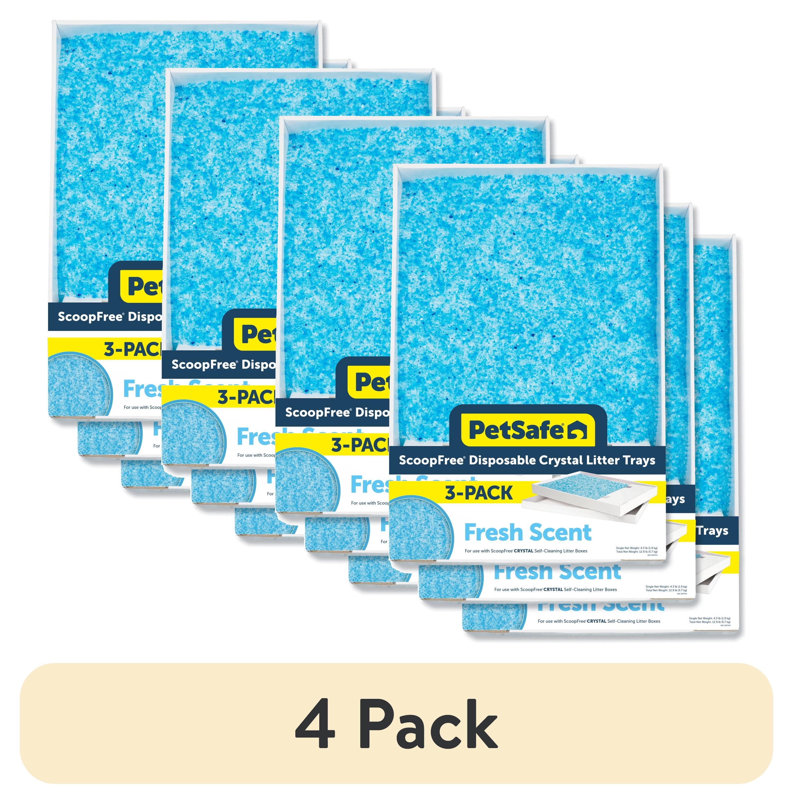 (4 pack) PetSafe ScoopFree Crystal Disposable Cat Litter Trays, Fresh Scent, Silica Crystals, 3-Pack, Blue