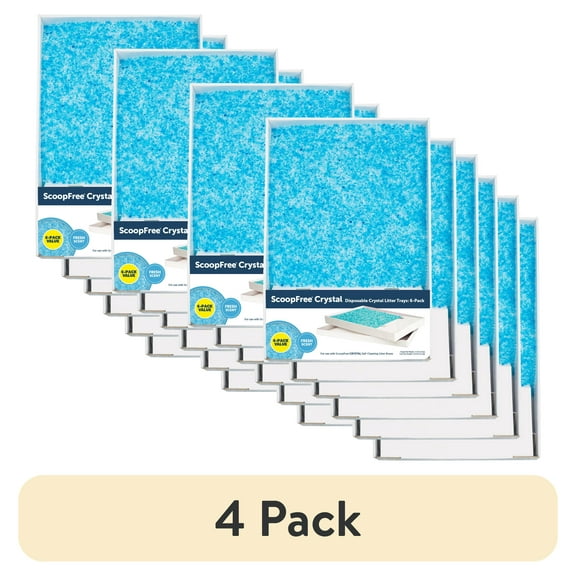 (4 pack) PetSafe ScoopFree Crystal Disposable Cat Litter Trays, Fresh Scent, Silica Crystals, 6-Pack, Blue