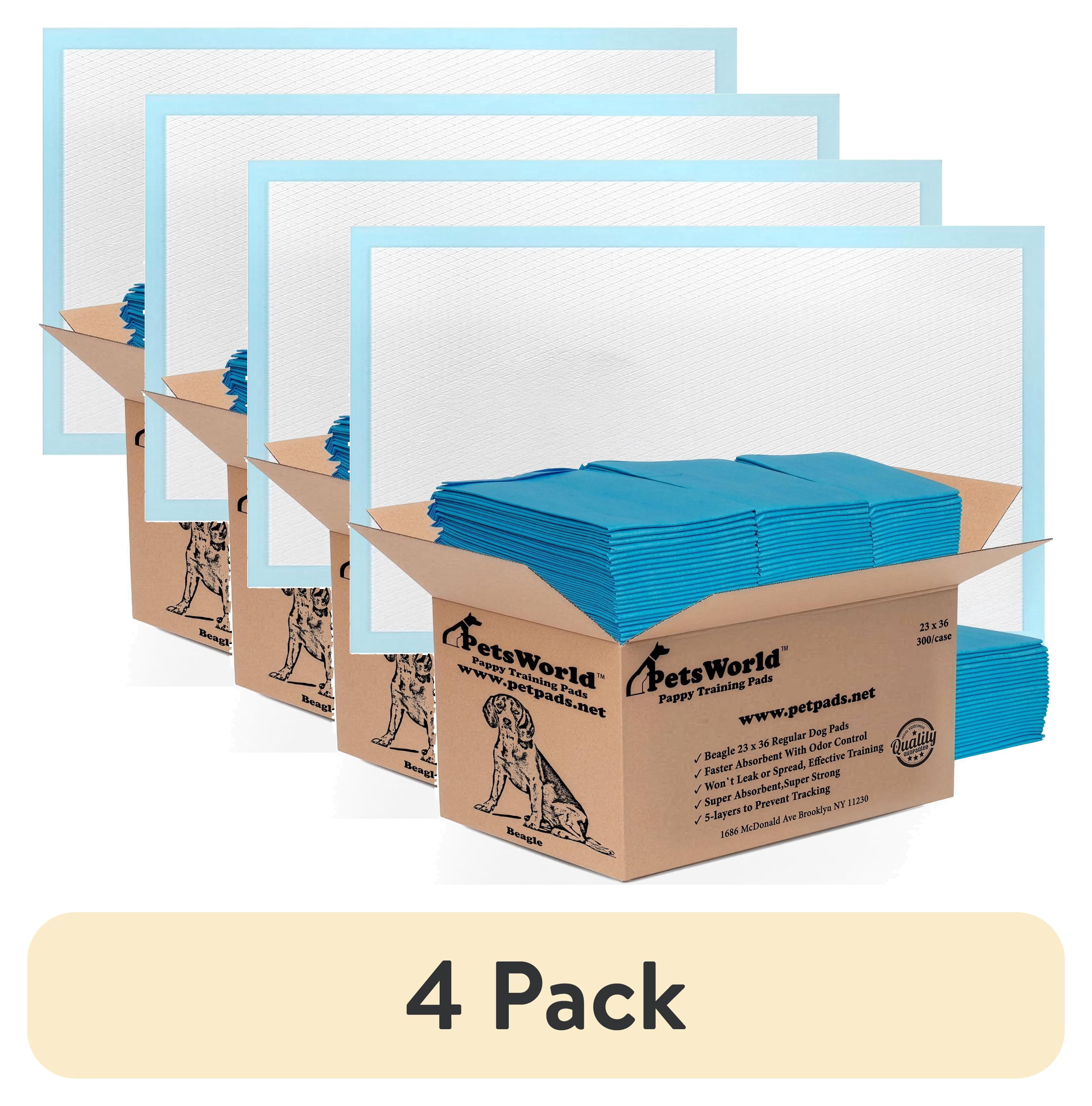 (4 pack) PetsWorld 300 Count Puppy Pads for Small Pets, 23 in x 36 in, Leak-Proof, Value Pack