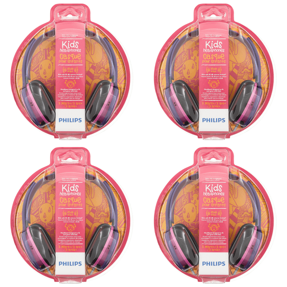 (4 pack) Philips Kids Headphones, Pink/Purple