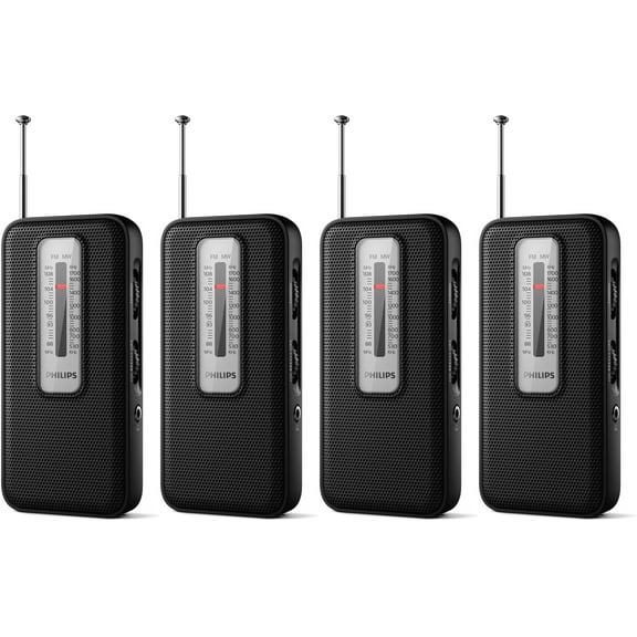 (4 pack) Philips Portable AM/FM Radio Battery Operated TAR1506