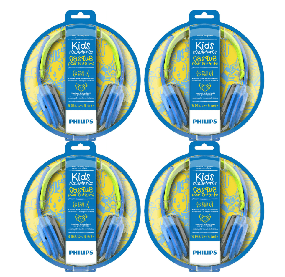 (4 pack) Philips SHK2000BL Kids Wired Headphones Adjustable Lightweight Headband - Blue