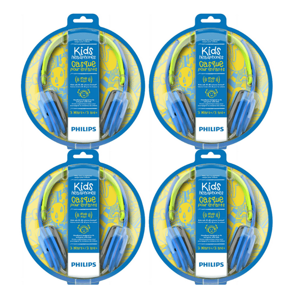 (4 pack) Philips SHK2000BL Kids Wired Headphones Adjustable Lightweight Headband - Blue