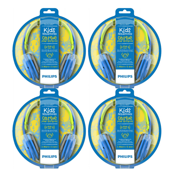 (4 pack) Philips SHK2000BL Kids Wired Headphones Adjustable Lightweight Headband - Blue