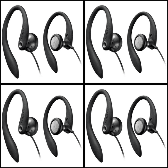 (4 pack) Philips SHS3200BK/37 Flexible Earhook Headphones Extra Bass, Black