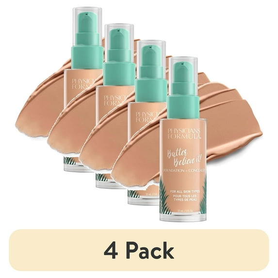 (4 pack) Physicians Formula Murumuru Butter Butter Believe it, Foundation and Concealer, All Skin Type, Light to Medium