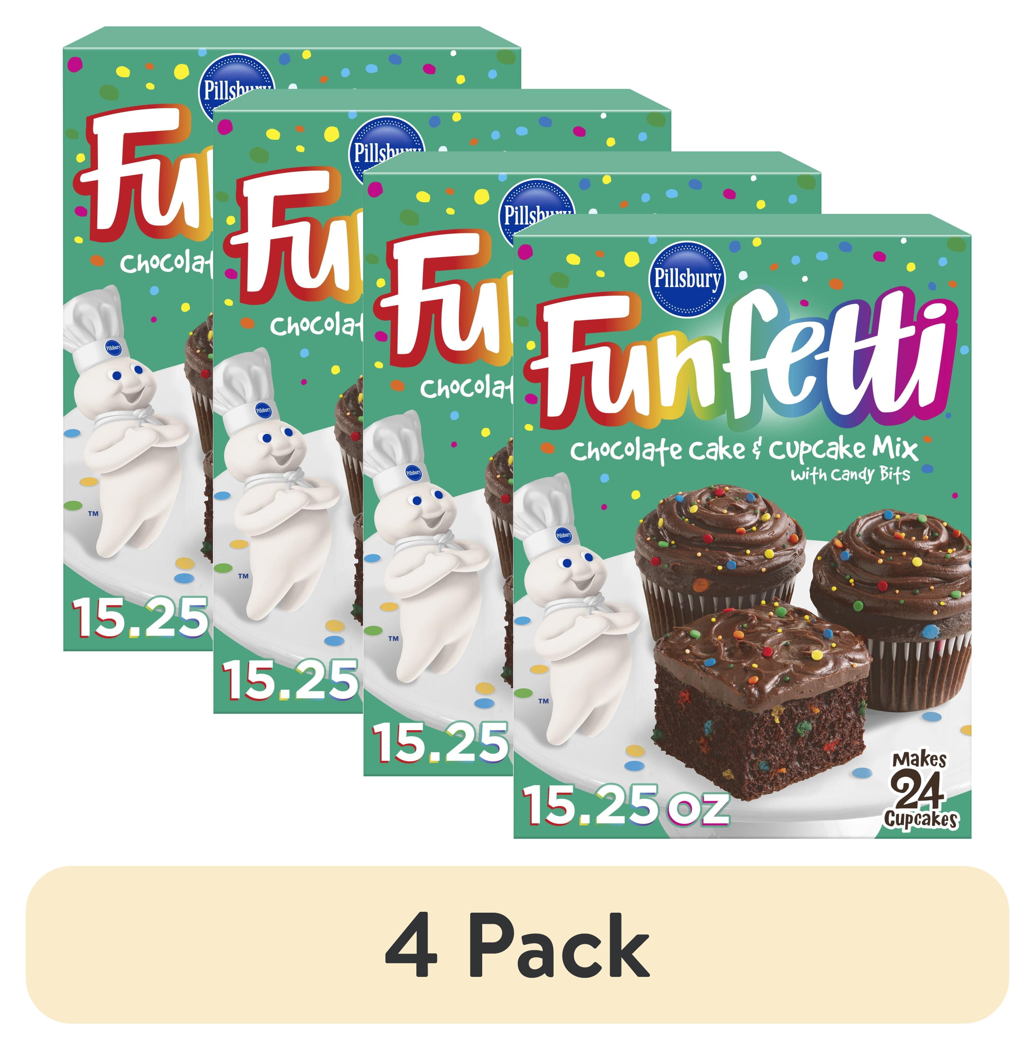 (4 pack) Pillsbury Funfetti Chocolate Cake Mix with Candy Bits, 15.25 oz Box