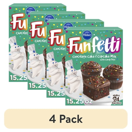 (4 pack) Pillsbury Funfetti Chocolate Cake Mix with Candy Bits, 15.25 oz Box