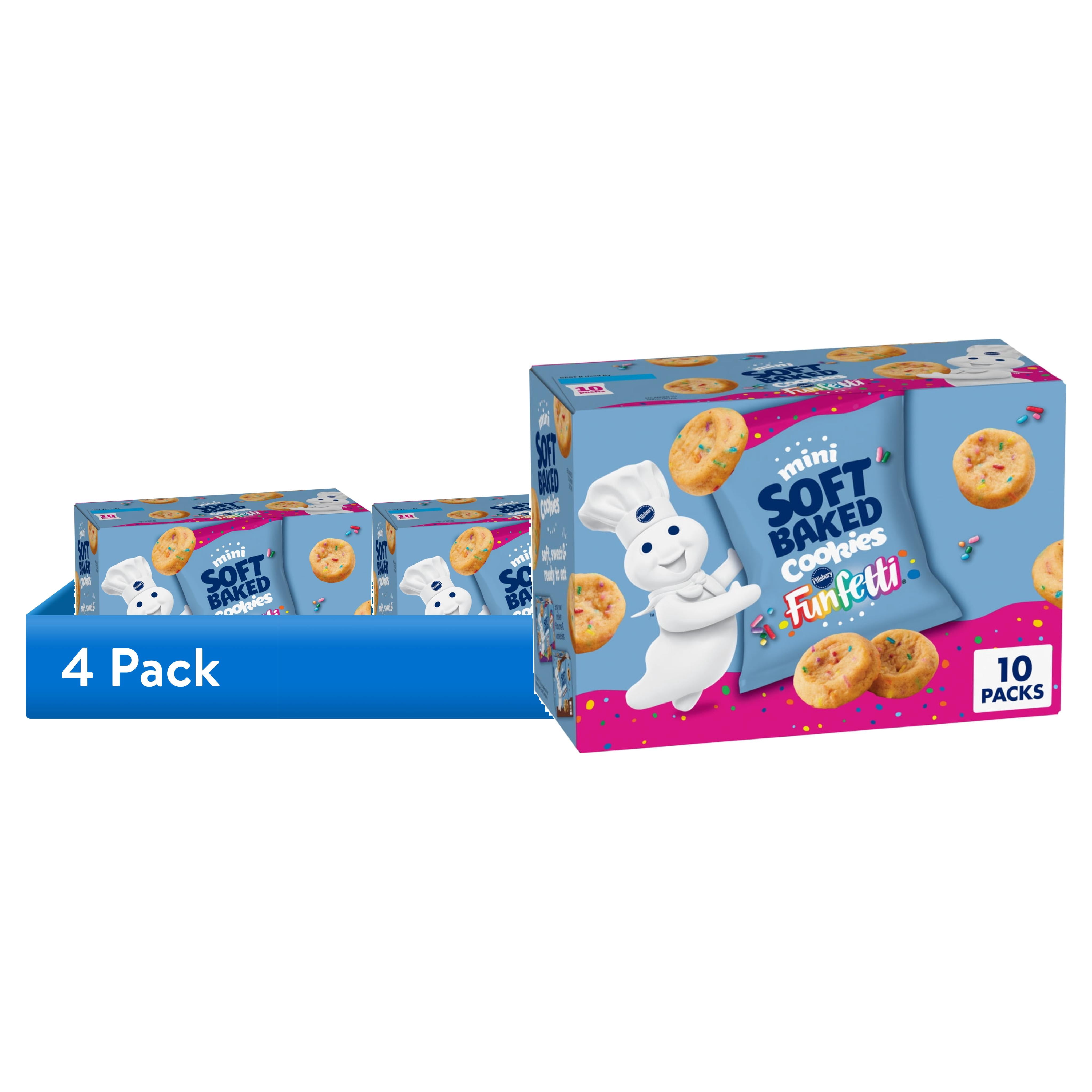 (4 pack) Pillsbury Mini Soft Baked Cookies, Funfetti, Snack Bags, 10 Count, 10 oz