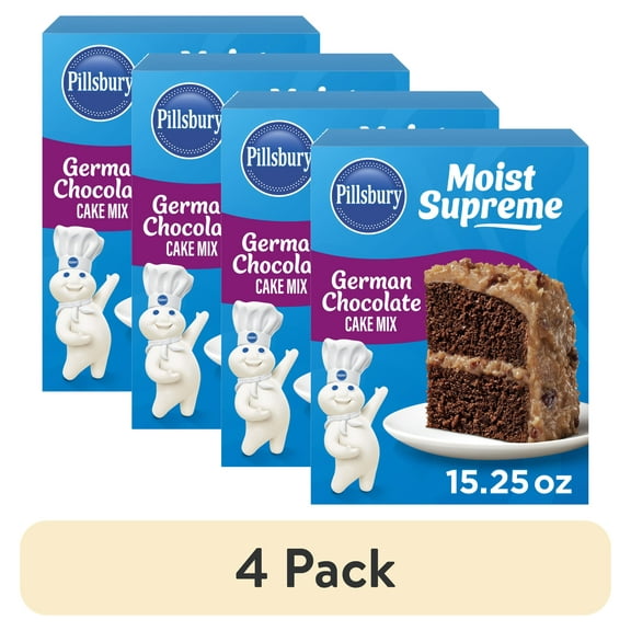 (4 pack) Pillsbury Moist Supreme German Chocolate Cake Mix, 15.25 oz Box