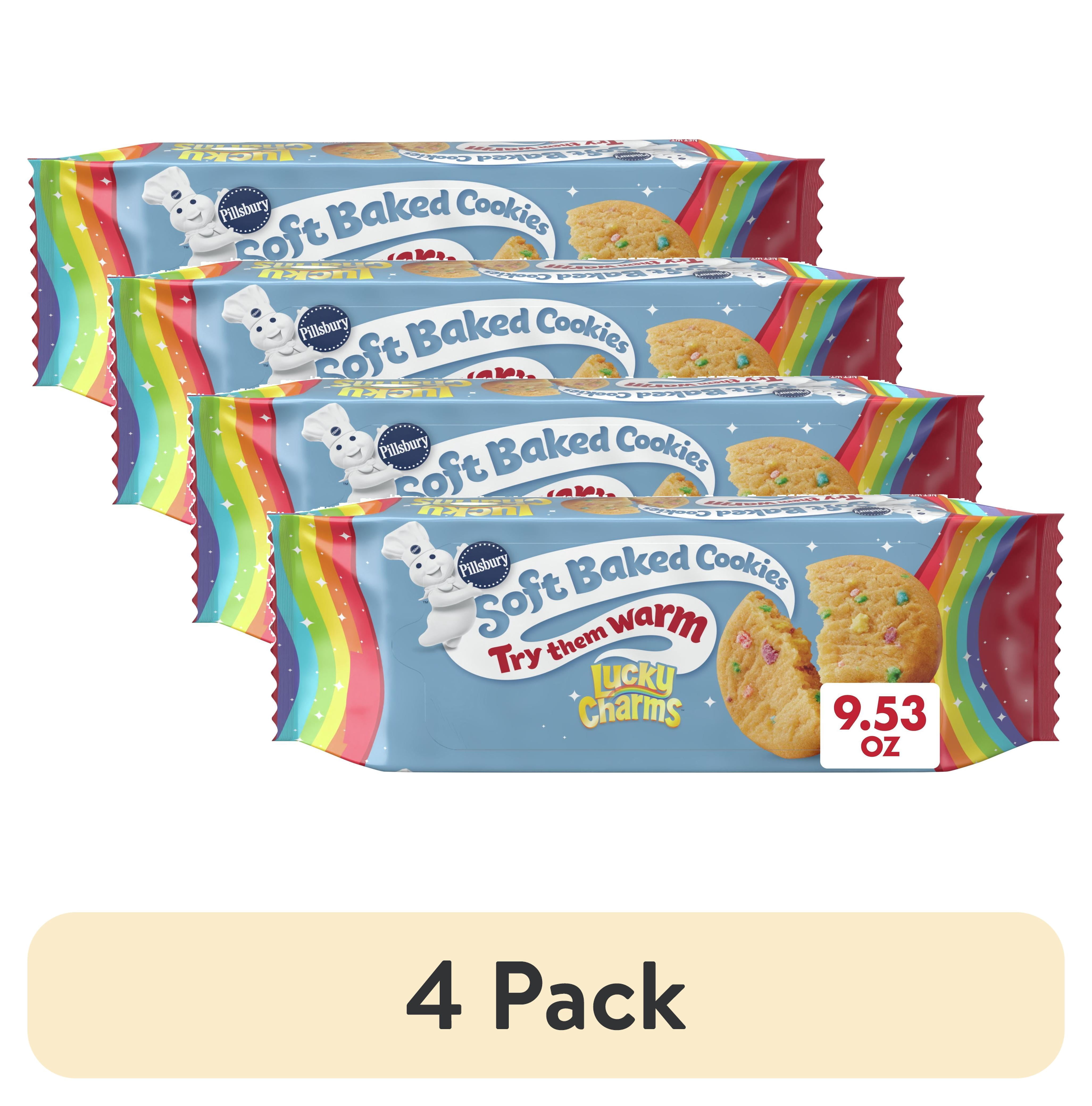 (4 pack) Pillsbury Soft Baked Cookies, Lucky Charms, 9.53 oz, 18 Ct