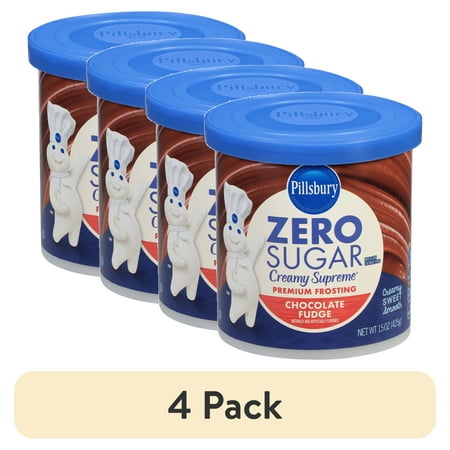 (4 pack) Pillsbury Zero Sugar Creamy Supreme Chocolate Fudge Flavored Premium Frosting, 15 Oz Tub