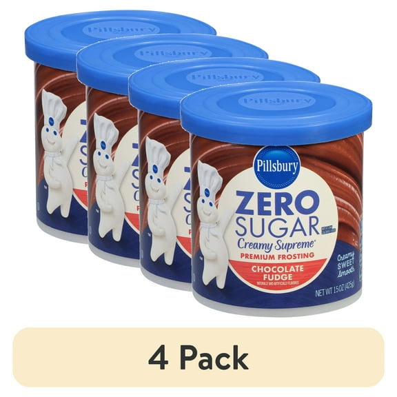(4 pack) Pillsbury Zero Sugar Creamy Supreme Chocolate Fudge Flavored Premium Frosting, 15 oz Tub
