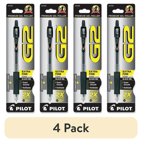 (4 pack) Pilot 31008 G2 Gel Rollerball Pen - Extra Fine Pen Point Type - 0.5 mm Pen Point Size - Black Ink - 1 / Pack