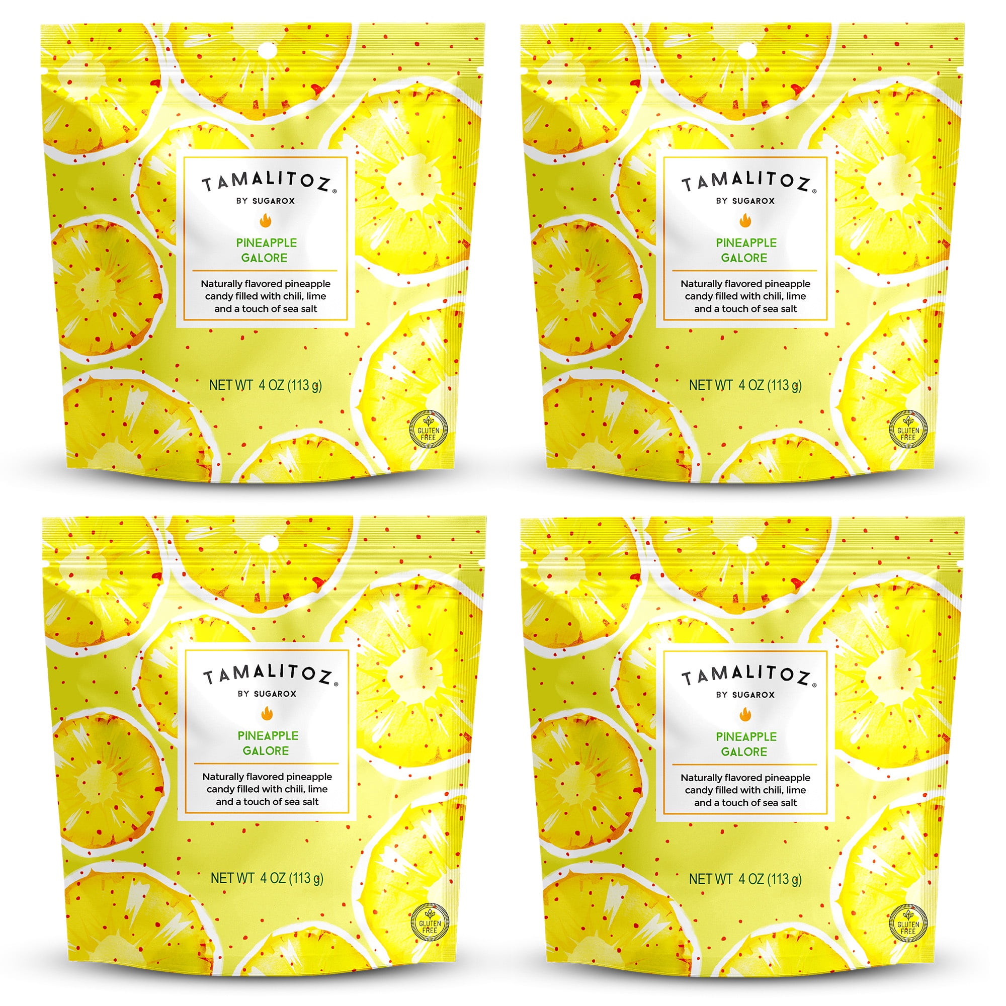 Tamalitoz Pineapple Galore – Mexican Candy Spicy Pineapple Hard Candy with Chile, Lime & Sea Salt – Handcrafted Fruity Candy, Gluten-Free, Kosher, No Artificial Colors – 4 Bags, 4oz Each
