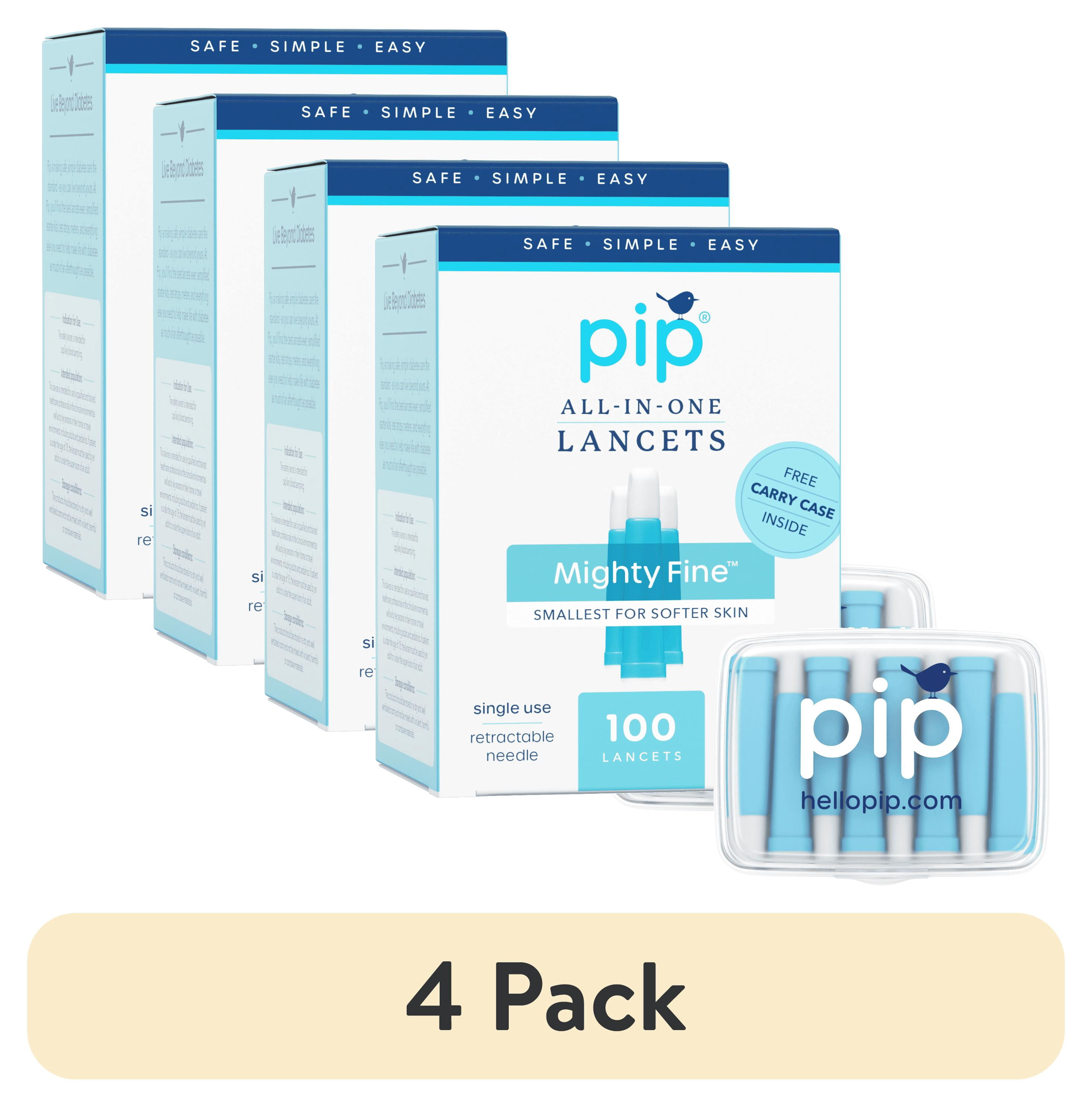 (4 pack) Pip Diabetic Lancets, All-in-One Safety Lancets for Blood Sugar Testing, 30G x 1.0mm, 100 Count