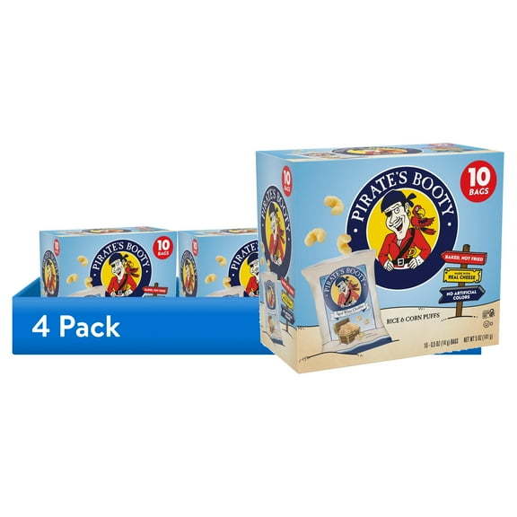 (4 pack) Pirate's Booty Gluten-Free Aged White Cheddar Cheese Puffed Kid Snacks Multipack, 0.5 oz (10 count)