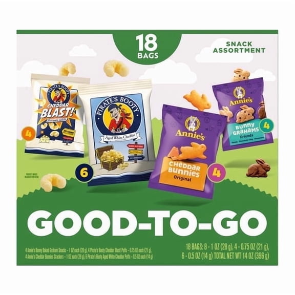 4 pack Pirate's Booty Puffs and Annie's Organic Crackers Snack Variety Pack, 18 Count