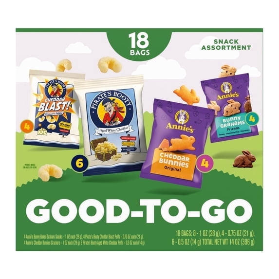 4 pack Pirate's Booty Puffs and Annie's Organic Crackers Snack Variety Pack, 18 Count