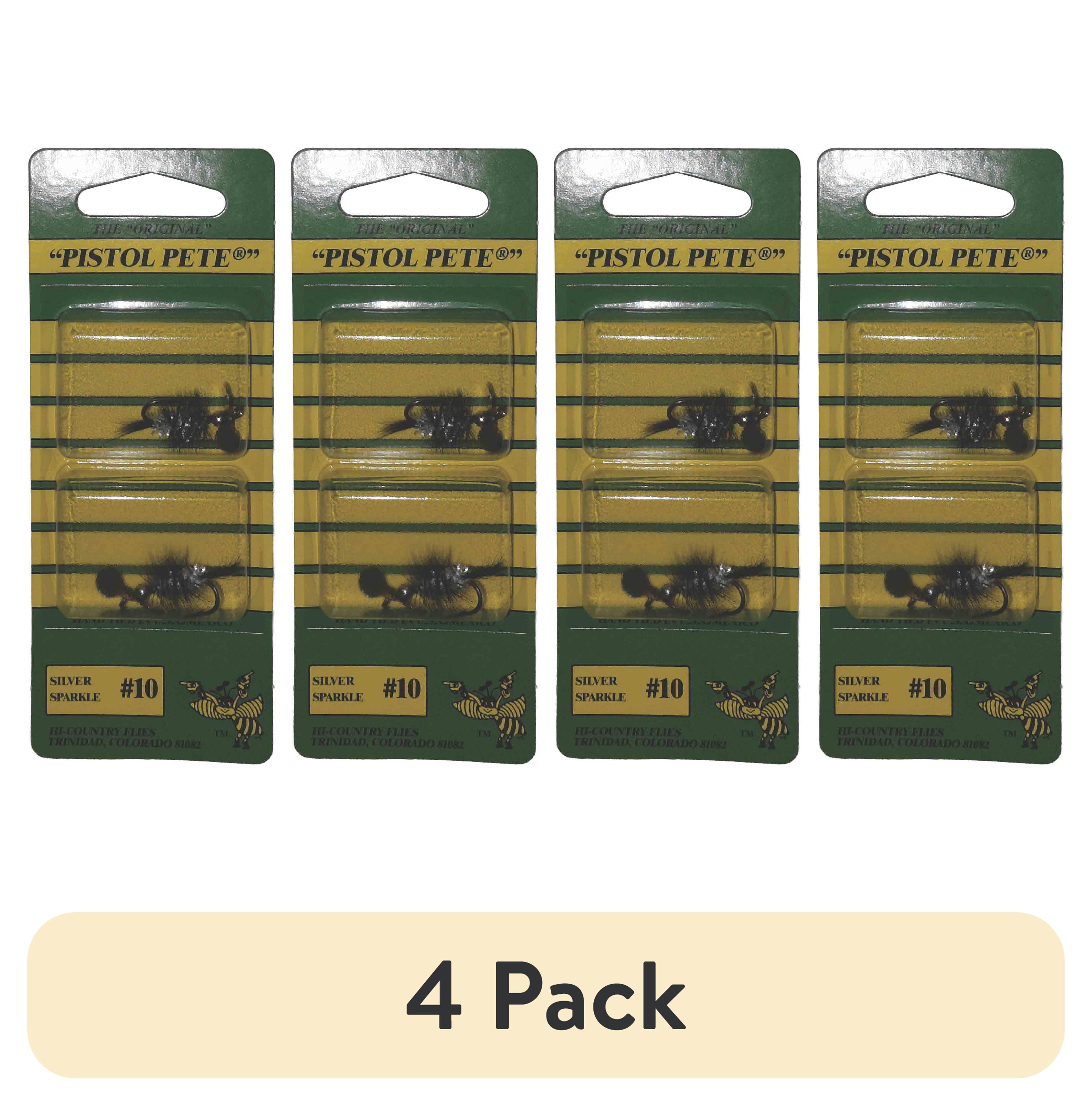 (4 pack) Pistol Pete's Freshwater Fly Fishing Lure for Trout & Panfish, Size 10, Rainbow, 2-pack