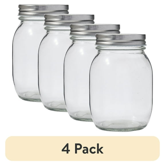 (4 pack) Plaid Surface Glass Mason Jar, 16 oz, 1pc