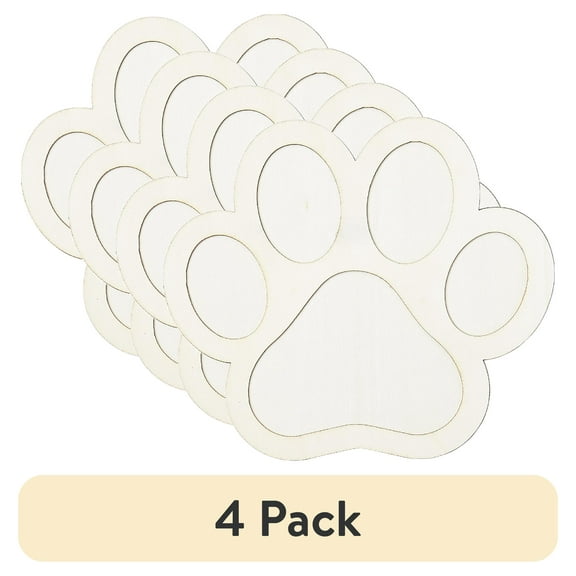 (4 pack) Plaid Surfaces Layered Wood Shape, Paw, 7"