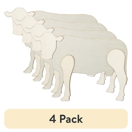 (4 pack) Plaid Surfaces Layered Wood Shape, Cow