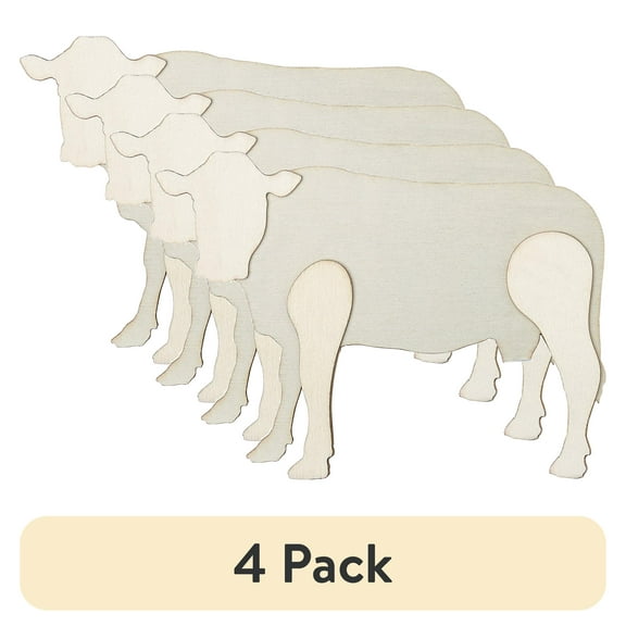 (4 pack) Plaid Surfaces Layered Wood Shape, Cow