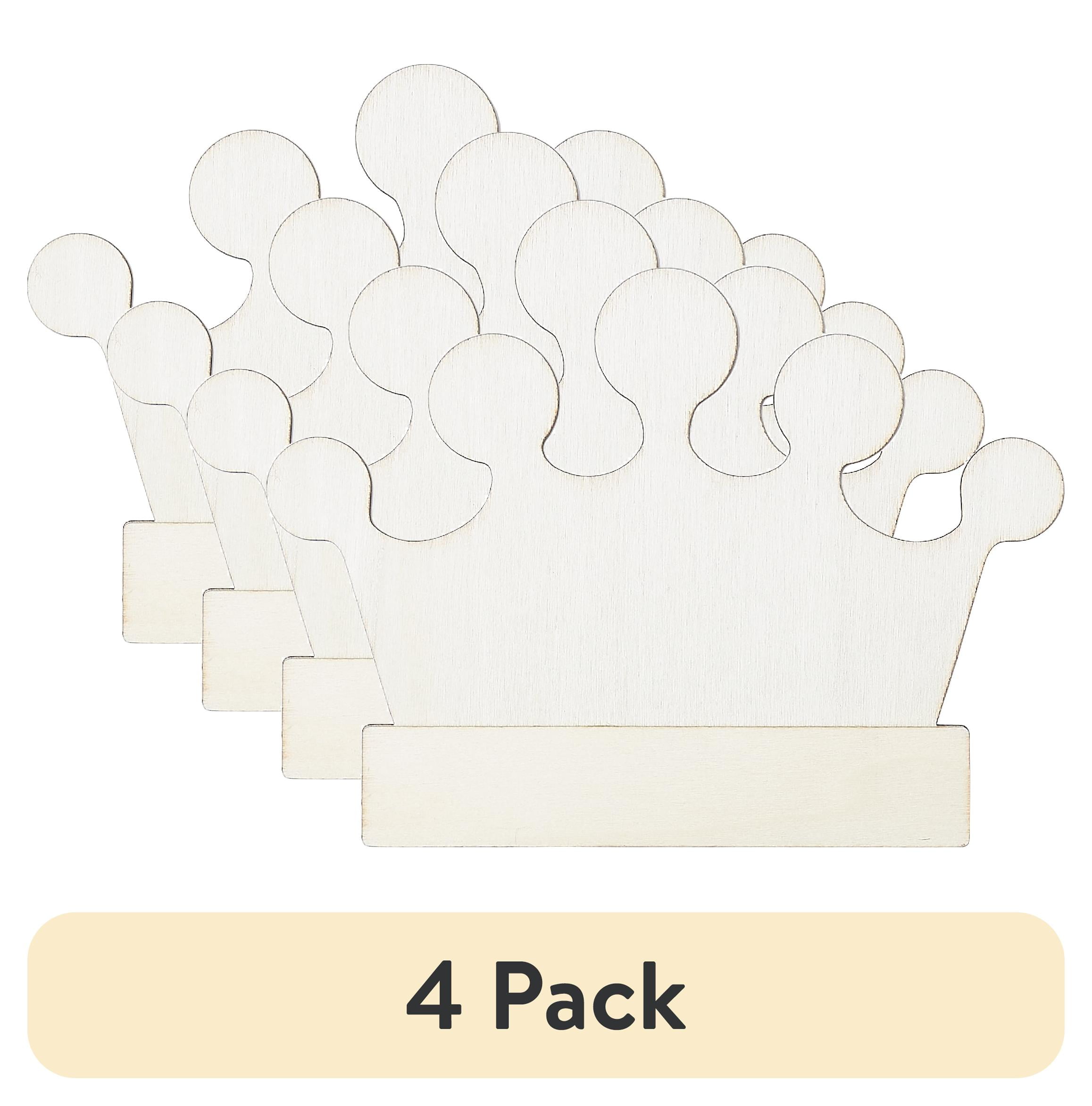 (4 pack) Plaid Unpainted Wood Surface Layered Shape, Crown, 7"