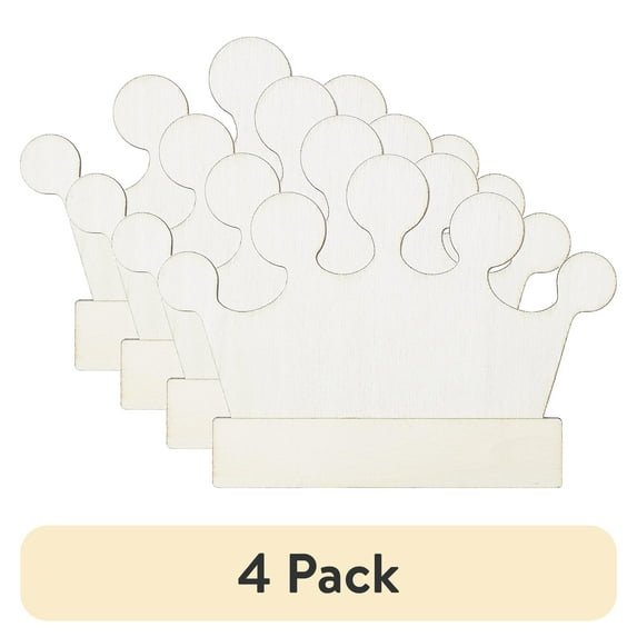 (4 pack) Plaid Unpainted Wood Surface Layered Shape, Crown, 7"