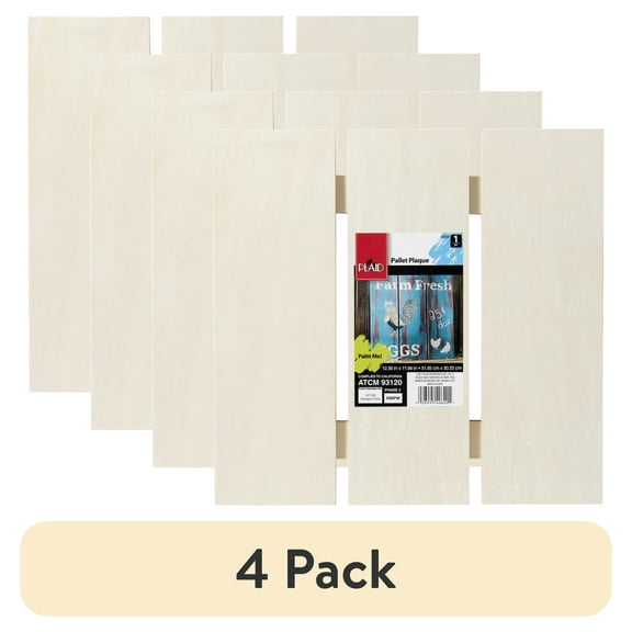 (4 pack) Plaid 40620 Unpainted Wood Surface, Square Pallet Plaque, 1 Piece, 12" x 12"