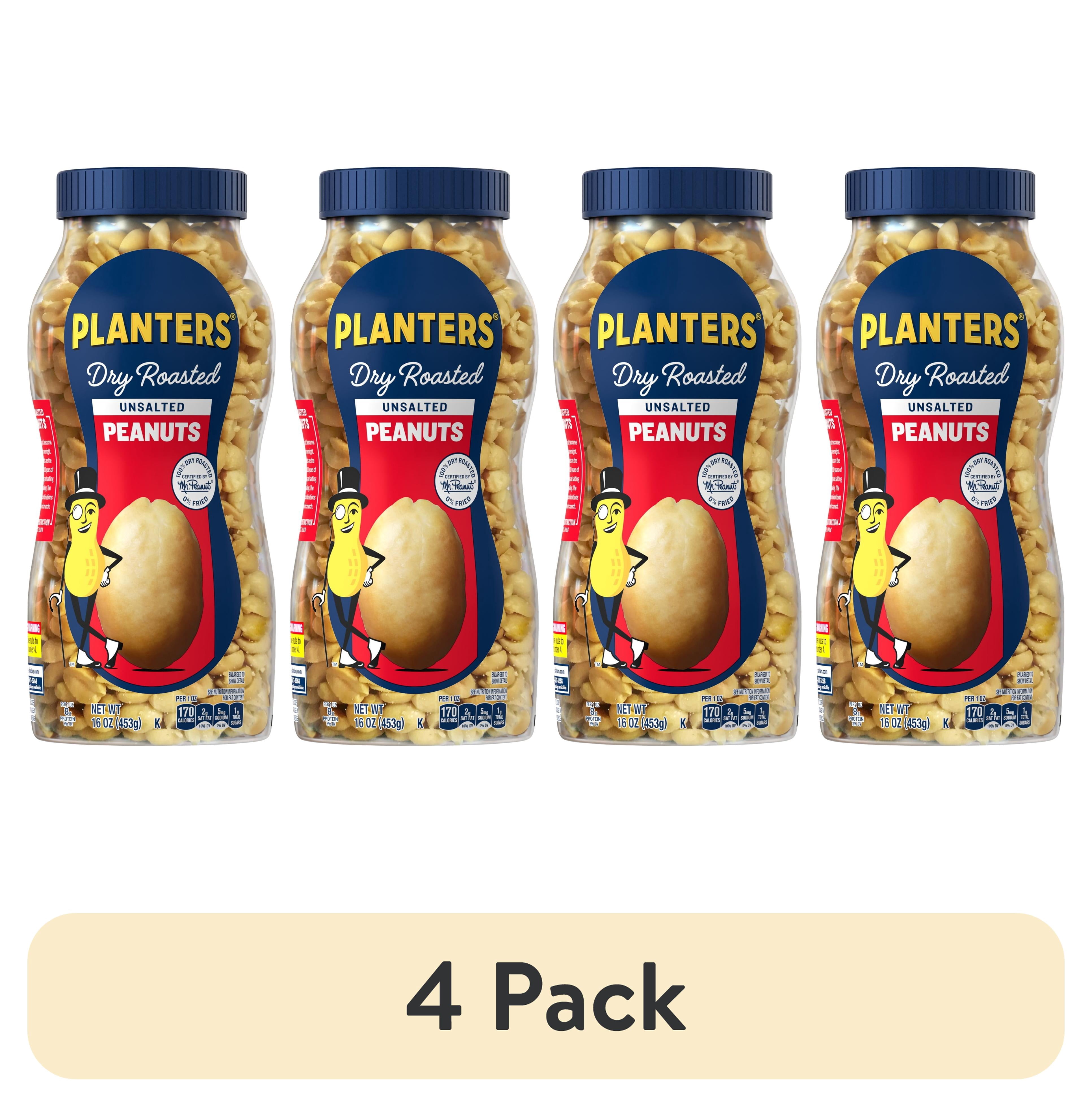 (4 pack) Planters Unsalted Dry Roasted Peanuts, 8g Protein (8% DV) per ...