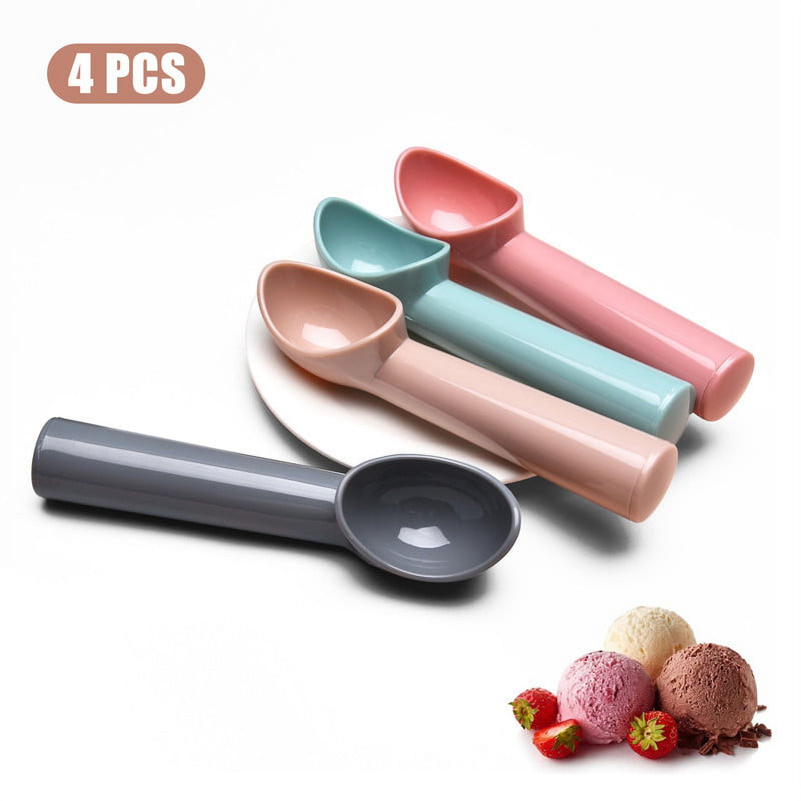 4 pack Plastic Ice Cream Scoop,Non Stick Antifreeze Cookie Spoon Ice Scooper for Fruit,Solid
