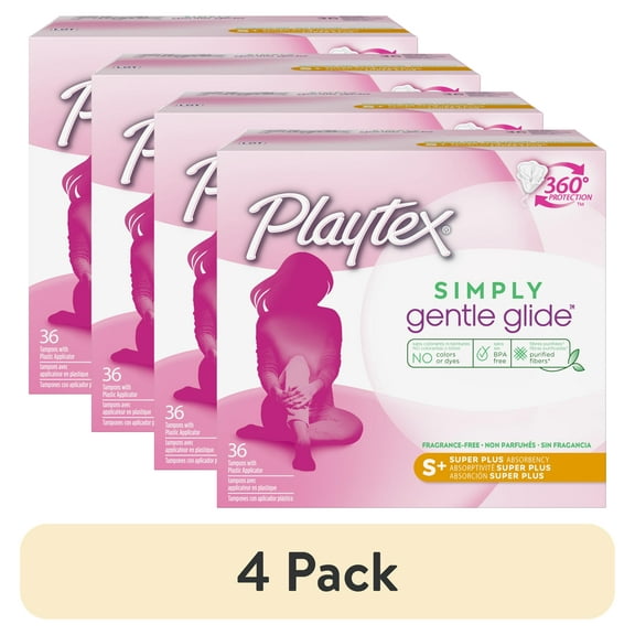 (4 pack) Playtex Simply Gentle Glide Tampons, Unscented, Super Plus, 36 Ct