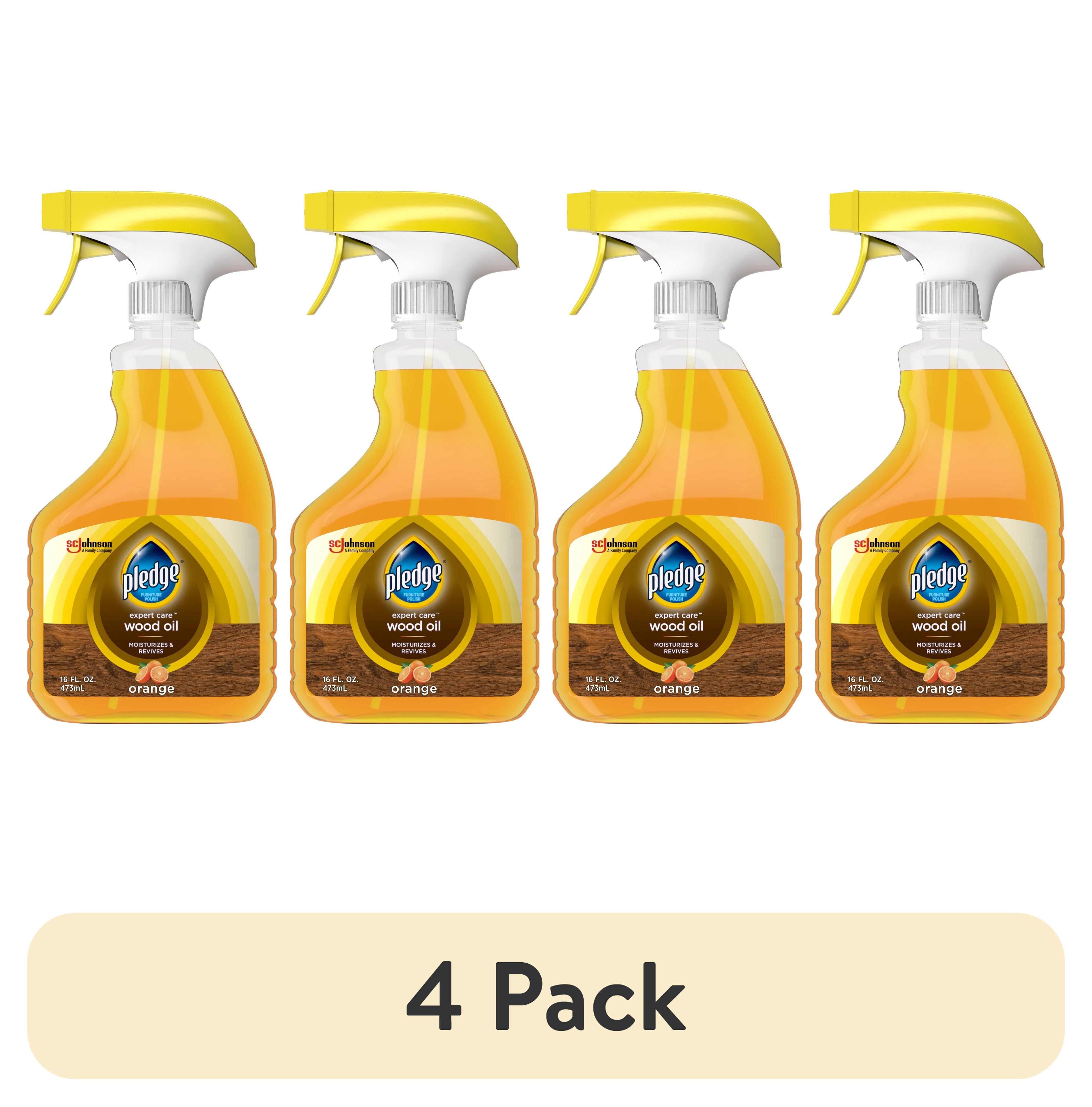 (4 pack) Pledge Wood Oil, Expert Care, Trigger Spray – Moisturizes & Revives with Orange Scent, 16 oz