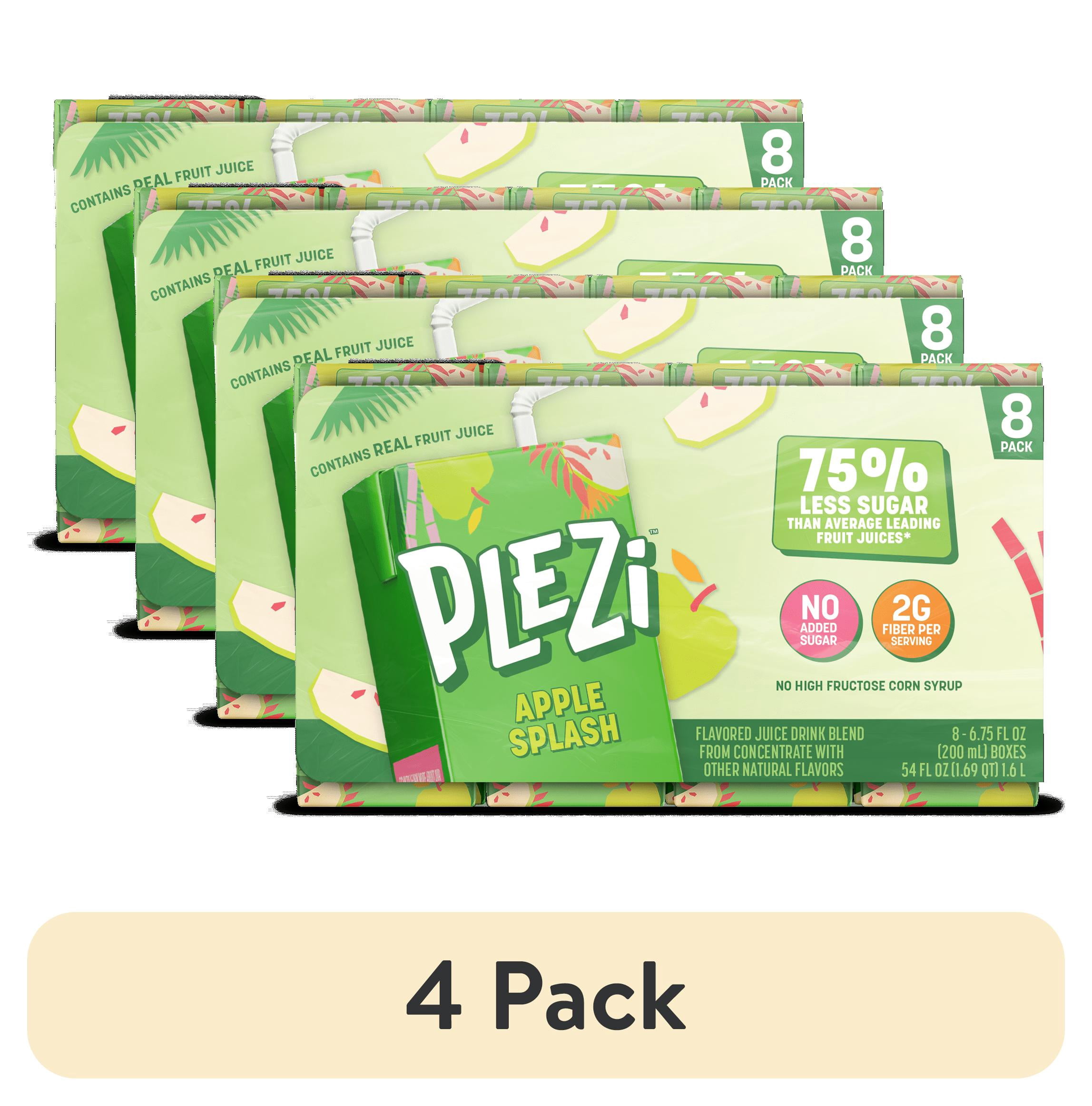 (4 pack) Plezi Apple Splash Kids Juice Drink 6.75oz 8pk Juice Box