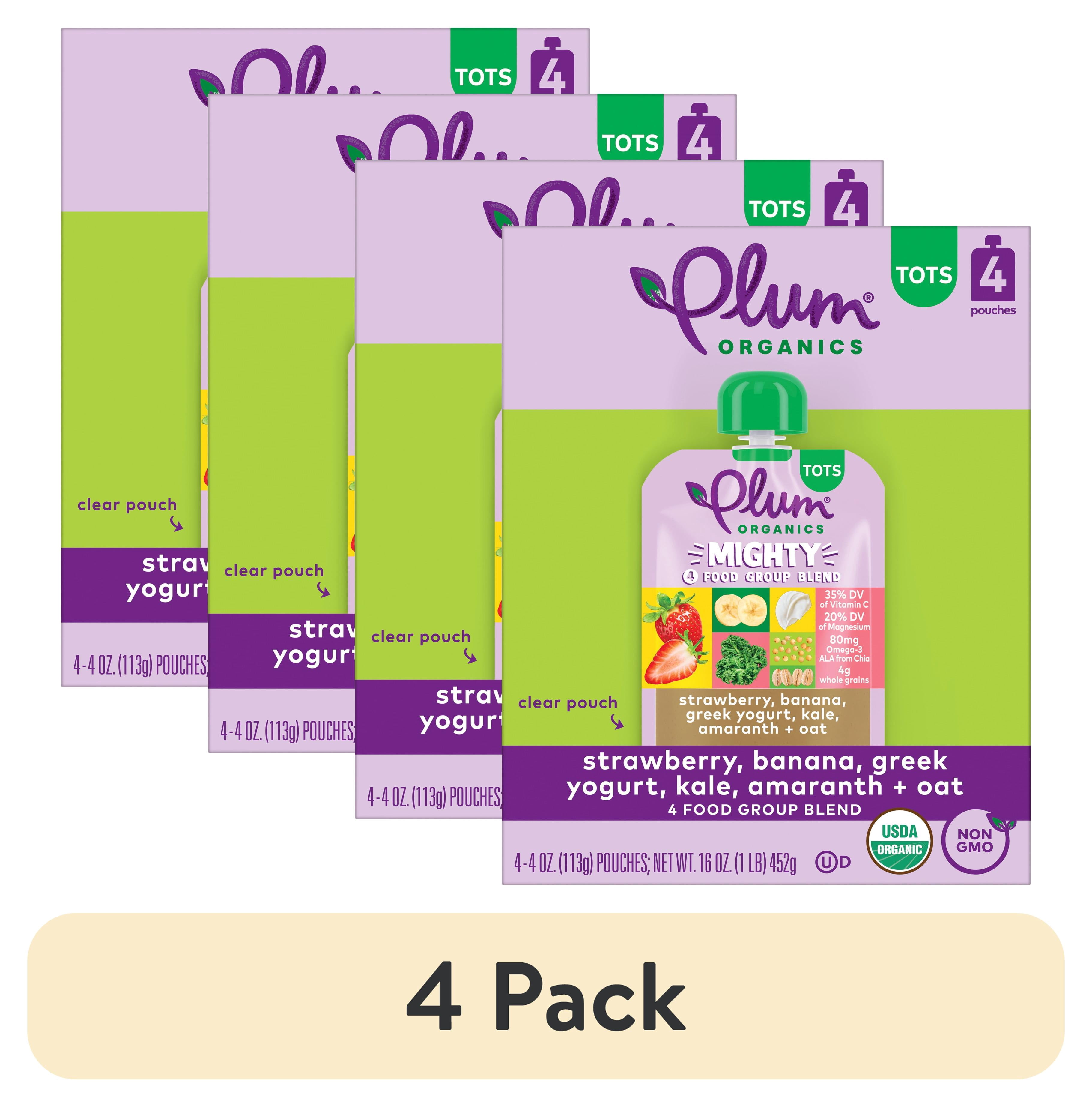 (4 pack) Plum Organics® Tots Mighty 4 Food Group Blend Strawberry, Banana, Greek Yogurt, Oat + Kale 4oz Pouch-4-Pack