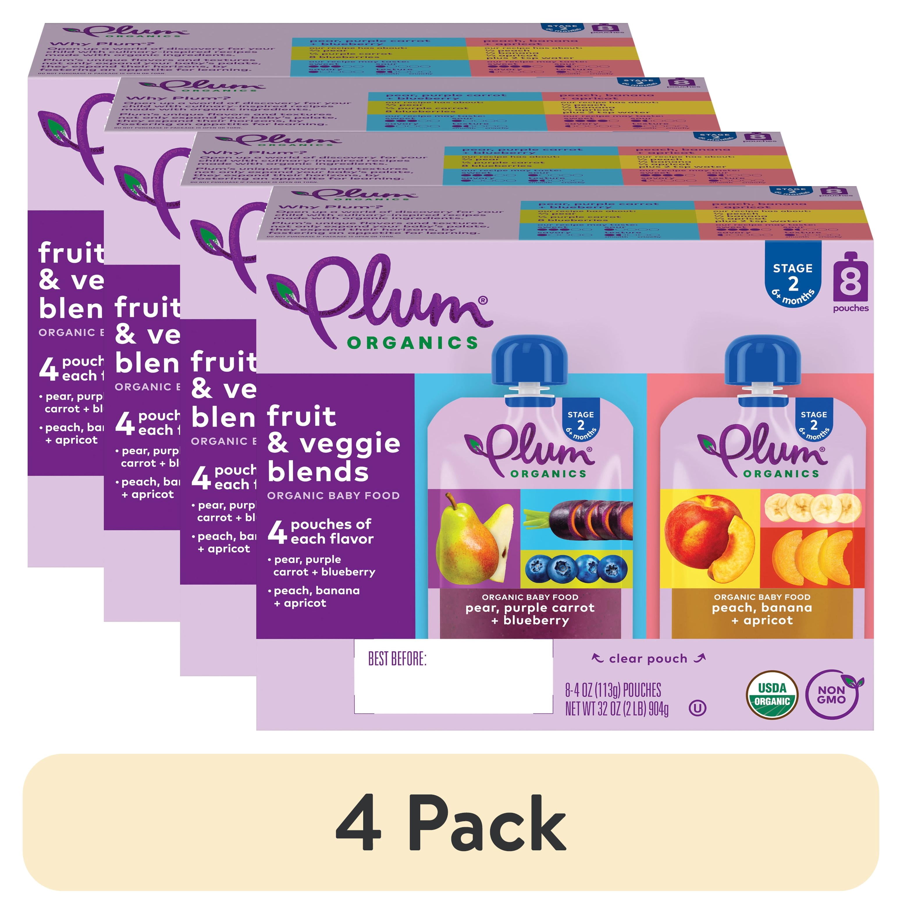 (4 pack) Plum Organics Stage 2 Fruit & Veggie Blends Organic Baby Food Variety 4oz Pouch-8-Pack
