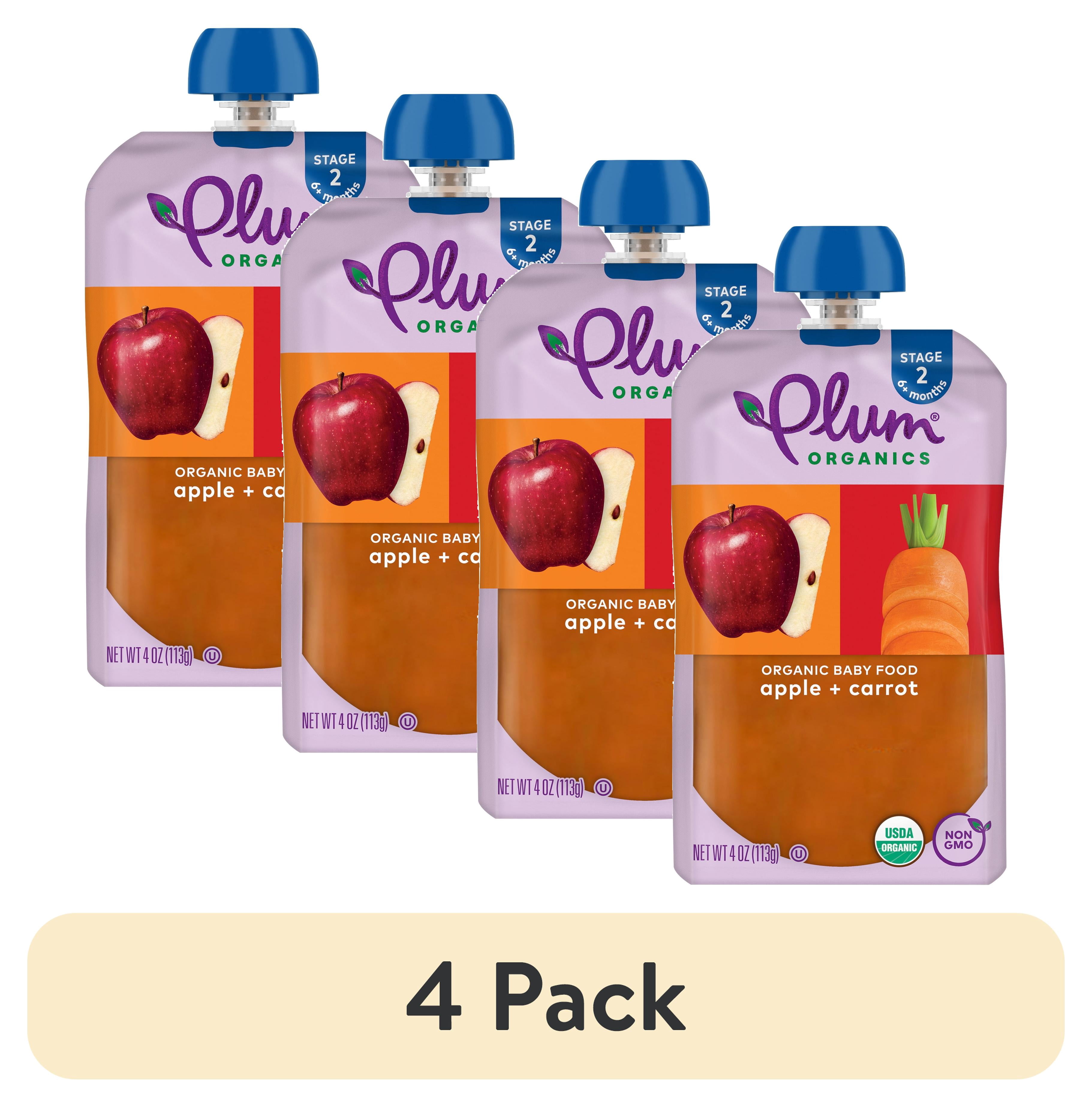 (4 pack) Plum Organics Stage 2 Organic Baby Food Apple + Carrot 4oz Pouch