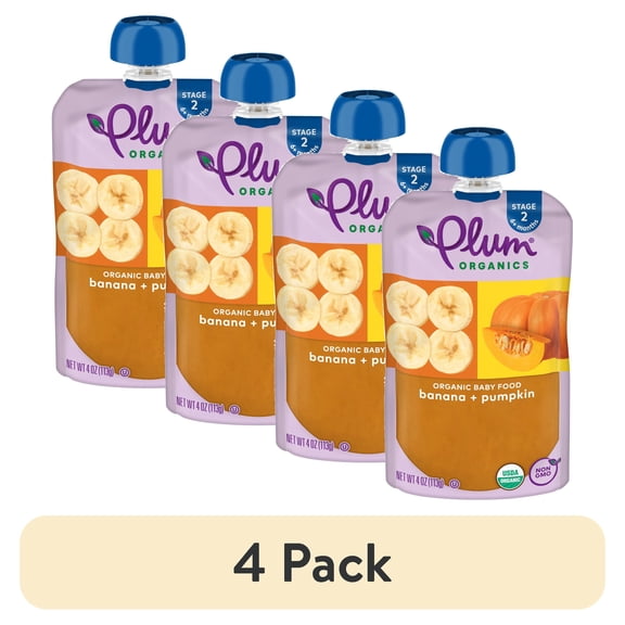 (4 pack) Plum Organics® Stage 2 Organic Baby Food Banana + Pumpkin 4oz Pouch
