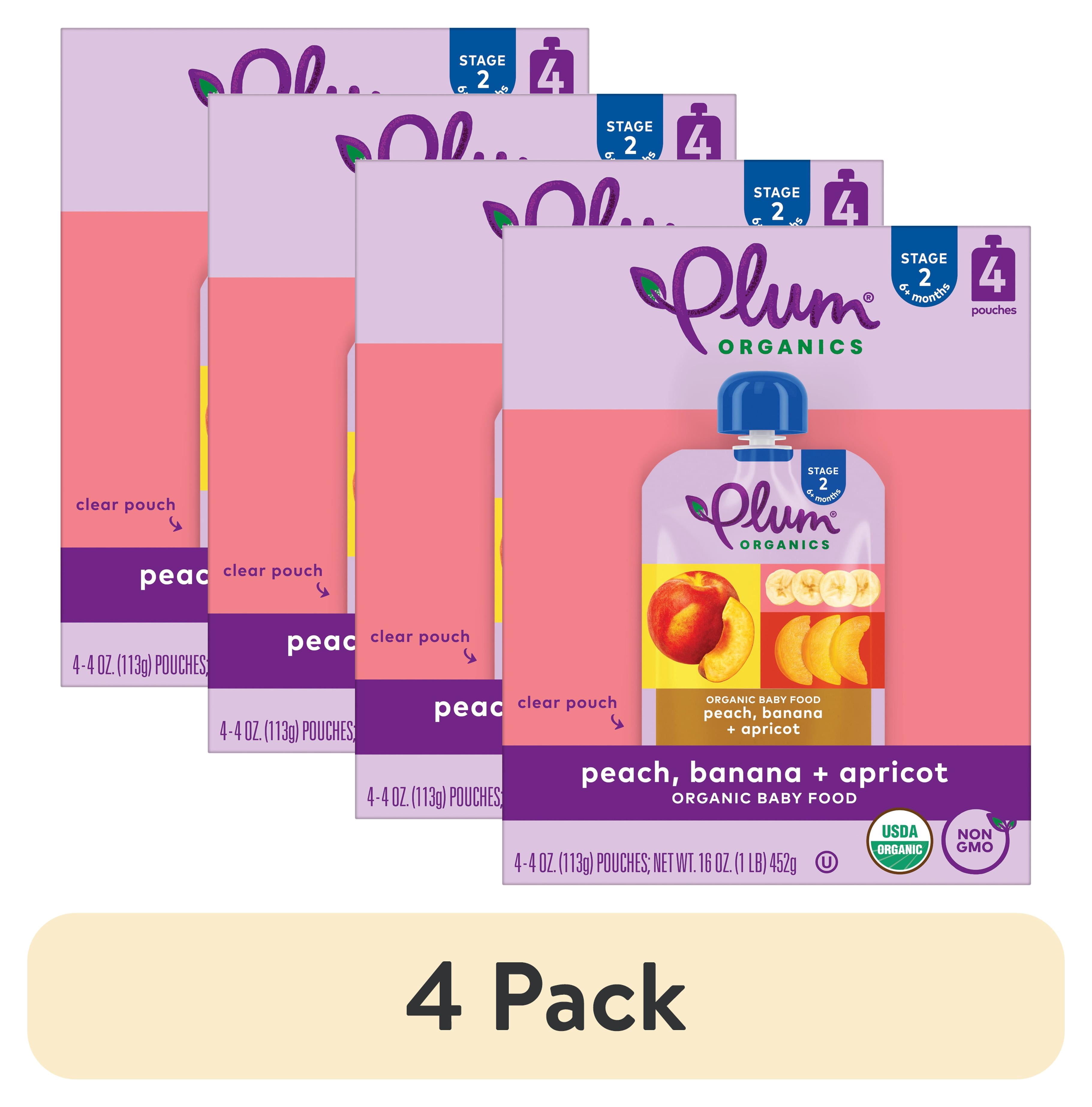 (4 pack) Plum Organics Stage 2 Organic Baby Food Peach, Banana and Apricot 4oz Pouch-4-Pack