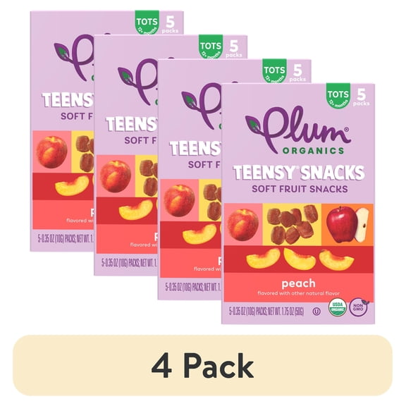 (4 pack) Plum Organics Teensy Snacks Peach Soft Fruit Snacks .35oz Pouch/5-Count Box