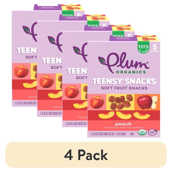 (4 pack) Plum Organics Teensy Snacks Peach Soft Fruit Snacks .35oz Pouch/5-Count Box