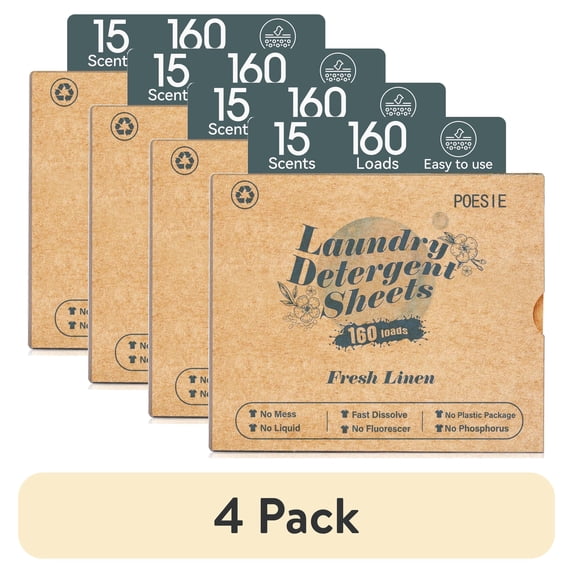(4 pack) Poesie Laundry Detergent Sheets, Fresh Linen Scent, High Efficiency, 160 Count, 1 Pack