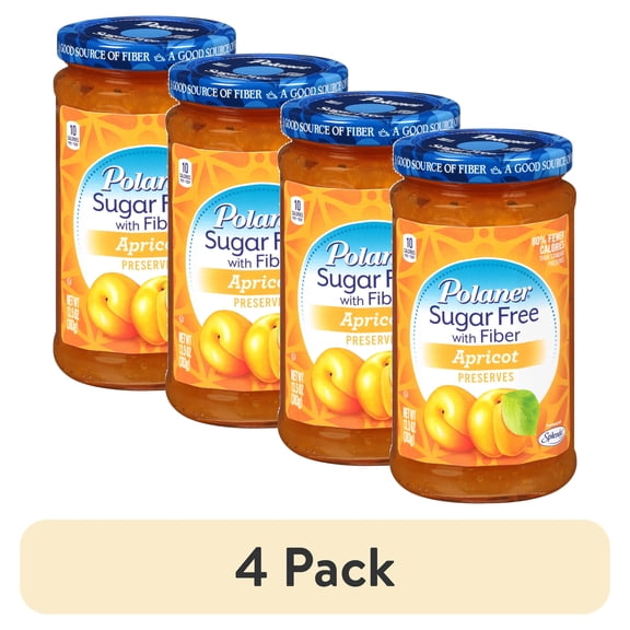 (4 pack) Polaner Sugar Free with Fiber, Apricot Jam, 13.5 Ounce