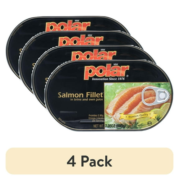 (4 pack) Polar, Skinless and Boneless Salmon Fillets in Brine, 7.05 oz